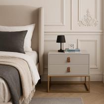 Mesa De Cabeceira Para Quarto Com 2 Gavetas Estilo Industrial Off White Com Pés De Ferro Dourado
