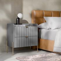 mesa de cabeceira para quarto com 2 gavetas Moriah 60cm MDF Com Pés e Puxadores em Metal Dourado
