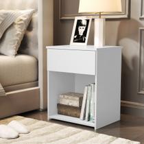 Mesa de Cabeceira para Quarto com Gaveta e Prateleira Jasmim - Branco