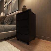 Mesa de Cabeceira para quarto de casal ou solteiro com pés rodízios e 4 gavetas - Preto