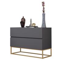 Mesa de Cabeceira Para Quarto Pé de Ferro Industrial Dourado Eros 60cm Com 2 Gavetas Design Moderno Luxuoso