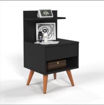 Mesa de Cabeceira Para Quarto Pés Palito Retrô 1 Gaveta Sleep - Preto