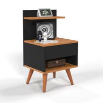 Mesa de Cabeceira Para Quarto Pés Palito Retrô 1 Gaveta Sleep - Preto/ Nature