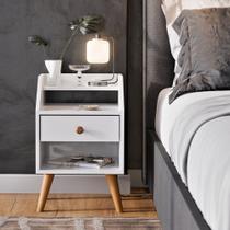 Mesa de Cabeceira para Quarto Retrô 1 Gaveta Puxador Rose Dakota - Branco Mesa de Cabeceira para Quarto Retrô 1 Gaveta Puxador Rose Dakota - Branco