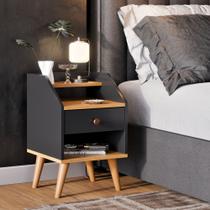 Mesa de Cabeceira para Quarto Retrô 1 Gaveta Puxador Rose Dakota - Preto/ Freijó Mesa de Cabeceira para Quarto Retrô 1 Gaveta Puxador Rose Dakota - Preto/ Freijó