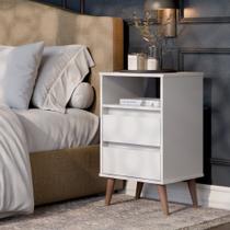 Mesa de cabeceira para quarto Retrô Roma com 2 gavetas - Branco