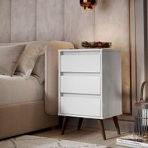 Mesa de Cabeceira para quarto Retrô Wood 3 gavetas pés palito em plástico - Branco