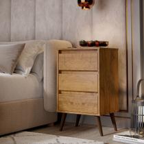 Mesa de Cabeceira para quarto Retrô Wood 3 gavetas pés palito em plástico - Freijó
