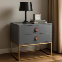 Mesa de Cabeceira Para Quarto Unic 60cm Base de Metal Dourado Estilo Industrial Classico