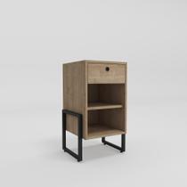 mesa de cabeceira para quarto Wolli - Uma gaveta - Prateleira - Natura - Móveis Belo