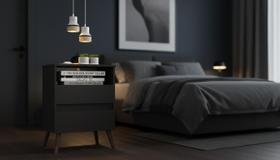 Mesa De Cabeceira Paris 2 Gavetas Pés Palito 67x45x37cm Cor:Preto