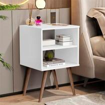 Mesa De Cabeceira Pé Retrô Quarto Com Prateleira 1515 Branco