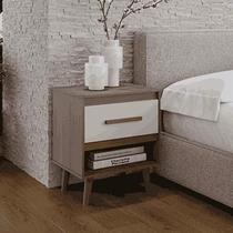 Mesa de Cabeceira pequena Mila com 1 Gaveta e Nicho Retrô - Savana/Off-White