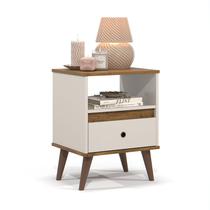 Mesa de Cabeceira Pequena Off White Modelo Ted com Gaveta Única