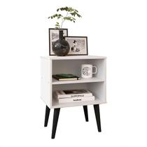 Mesa de Cabeceira Pequena para Quarto Criado Pés Palito Retrô Nicho Prateleira RPM - Branco