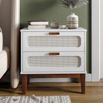 Mesa de Cabeceira Pés em Madeira Maciça Retrô 60 Cm Palhinha Indiana Santorini Branco