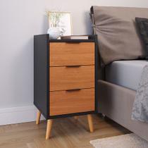 Mesa de Cabeceira Pés Palito Ape 3 gavetas Cor Preto / Cinamomo - Comprar Moveis em Casa