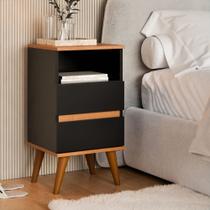 Mesa de Cabeceira Pop com 2 gavetas com pés palito - Preto com Freijó