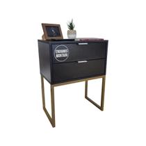 Mesa De Cabeceira Preta Eco Industrial 50cm 2 Gavetas MDF Base Ferro Quarto Lateral Cama Já Montado