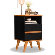 Mesa de Cabeceira Quarto Apoio Lateral Cama Box Casal Estilo Decoração Retrô Pop 2 Gavetas - Preto/Nature Mesa de Cabeceira Quarto Apoio Lateral Cama Box Casal Estilo Decoração Retrô Pop 2 Gavetas - Preto/Nature