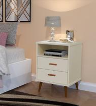 Mesa de Cabeceira Quarto Mesinha Apoio Lateral Cama Box Casal Estilo Decoração Retrô Itália 2 Gavetas Offwhite