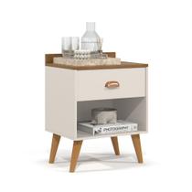 Mesa de Cabeceira Quarto Mesinha Apoio Lateral Cama Box Casal Estilo Decoração Retrô Pérola 1 Gaveta