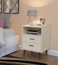 Mesa de Cabeceira quarto pés retrô madeira Juliette Off white