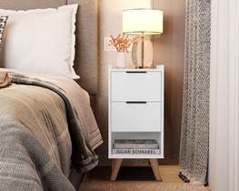 Mesa De Cabeceira Quarto Retrô Nicho Decorativo Apê 2 Gavetas - Branco - G2