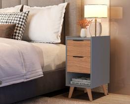 Mesa De Cabeceira Quarto Retrô Nicho Decorativo Apê 2 Gavetas - Cinza Com Cinamomo- G2