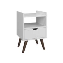 Mesa De Cabeceira Quarto Retrô Pés Palito Com Nicho e 1 Gaveta - Classic Decor - Branco - Lojas G2 Móveis