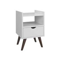 Mesa De Cabeceira Quarto Retrô Pés Palito Com Nicho e 1 Gaveta - Classic Decor - Cor - Branco - Lojas K7