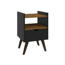 Mesa De Cabeceira Quarto Retrô Pés Palito Com Nicho e 1 Gaveta - Classic Decor - Cor - Preto Com Freijó - Lojas K7