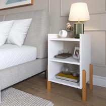 Mesa De Cabeceira Quarto Sofia Com Prateleiras Moderna Pé Em Madeira Maciça