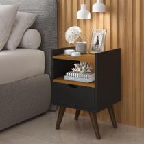 Mesa De Cabeceira Quarto Solteiro Alice 1 Gaveta -Preto