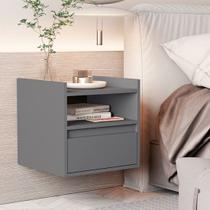 Mesa De Cabeceira Quarto Suspensa Com 1 Porta E Nicho Decorativo Canto Lateral Minerva Cinza GB Plus