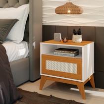 Mesa de Cabeceira Rattan pés e tampo em MDF 1 Gaveta Retrô