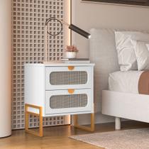 Mesa de Cabeceira Reforçada e Elegante Titanium com Acabamento em Telinha 45cm - Branco / Dourado