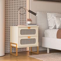 Mesa de Cabeceira Reforçada e Elegante Titanium com Acabamento em Telinha 45cm - Off White / Dourado