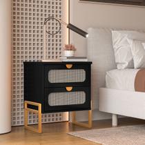 Mesa de Cabeceira Reforçada e Elegante Titanium com Acabamento em Telinha 45cm - Preto / Dourado