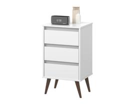 Mesa de Cabeceira RET Modelo Retrô Com Pés Anti-Umidade Sem Puxadores Externos 3 Gavetas Com Corrediças Metálicas Cor Branco