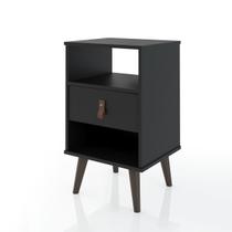 Mesa De Cabeceira Retro 1 Gaveta Puxador Em Couro - Cores Mesa De Cabeceira Retro 1 Gaveta Puxador Em Couro - Cores