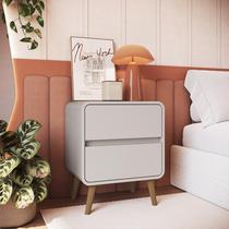 Mesa de Cabeceira Retrô 2 Gavetas Cantos Arredondados com Pés Palito e Corrediça Telescópica