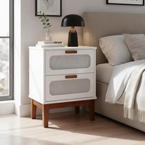 Mesa de Cabeceira Retrô 2 Gavetas Santorini 45cm com Telinha Indiana Branco