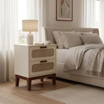 Mesa de Cabeceira Retrô 2 Gavetas Santorini 45cm com Telinha Indiana Off White