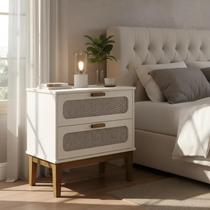Mesa de Cabeceira Retrô 2 Gavetas Santorini 60cm com Telinha Indiana Desing Sofisticado Off White