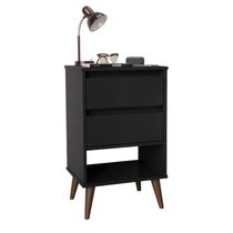 Mesa de Cabeceira retrô 2 gavetas Tauros Preto Black Mesa de Cabeceira retrô 2 gavetas Tauros Preto Black