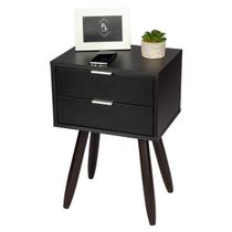 Mesa de Cabeceira Retrô 40cm Preto 2 Gavetas Pés Palito Madeira Maciça Marrom - Enviamos Montado Mesa de Cabeceira Retrô 40cm Preto 2 Gavetas Pés Palito Madeira Maciça Marrom - Enviamos Montado
