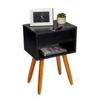 Mesa de Cabeceira Retrô 40cm Preto Gaveta e Nicho Pés Palito Madeira Maciça - Enviamos Montado Mesa de Cabeceira Retrô 40cm Preto Gaveta e Nicho Pés Palito Madeira Maciça - Enviamos Montado