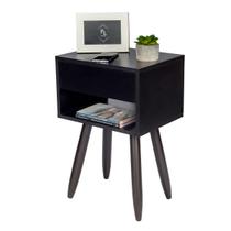 Mesa de Cabeceira Retrô 40cm Preto Gaveta e Nicho Pés Palito Madeira Marrom - Enviamos Montado Mesa de Cabeceira Retrô 40cm Preto Gaveta e Nicho Pés Palito Madeira Marrom - Enviamos Montado