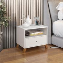 Mesa de cabeceira retro branco brunei - Casa Moderna Movelaria